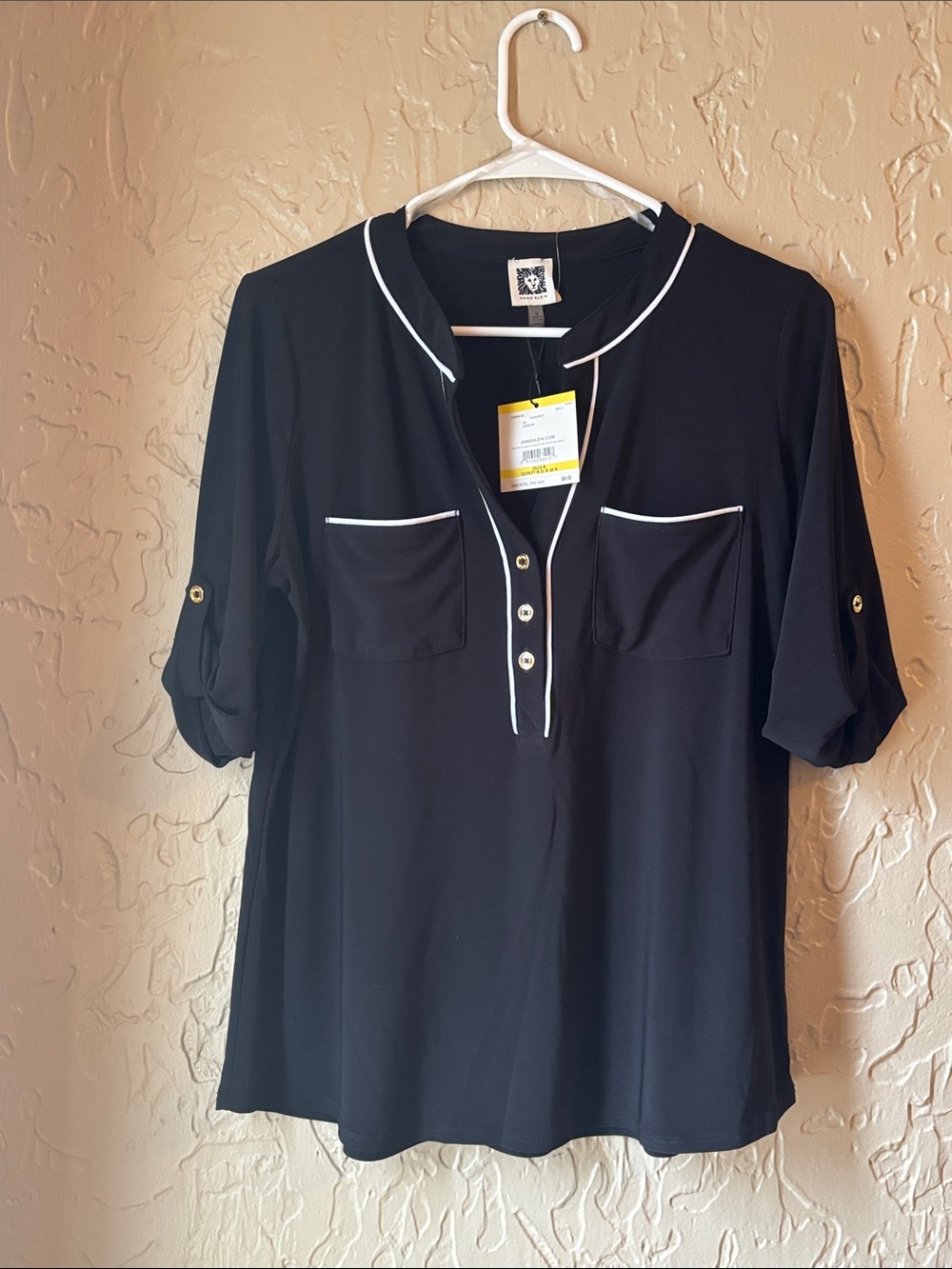 NWT - Anne Klein Black Top with White Contrast Trim